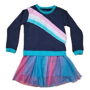 Andy & Evan Girls 2-Piece Faux Fur-Striped Sweatshirt & Dress Set Size 6 Rainbow